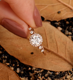 Art deco Lab Grown engagement ring Round ring vintage rose gold wedding ring antique halo Diamond ring Unique Anniversary promise ring