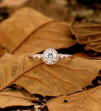 Art deco Lab Grown engagement ring Round ring vintage rose gold wedding ring antique halo Diamond ring Unique Anniversary promise ring