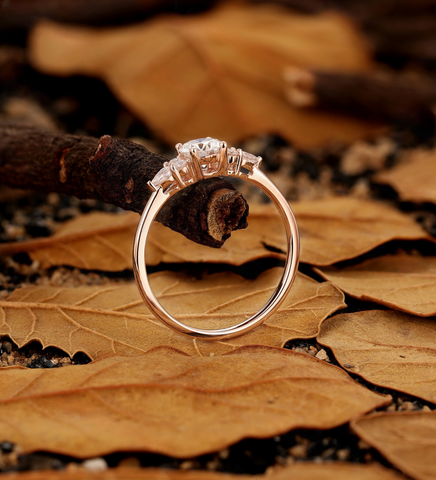 Vintage Oval Lab Grown Engagement Ring - Unique Rose Gold Diamond Wedding Ring - Cluster Promise Wedding Ring