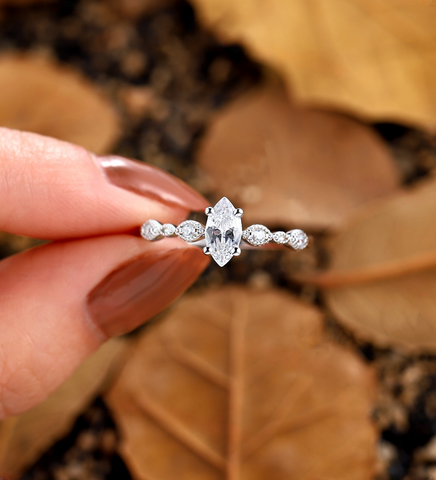 Dutch Marquise Diamond Engagement Ring, IGI Certified Lab Grown Diamond, Antique Cut Diamond, Gifts For Her