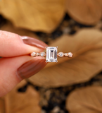 Emerald Lab Grown engagement ring Vintage Lab Grown rose gold ring Antique prong set round diamond ring unique ring bridal ring