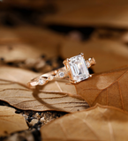 Emerald Lab Grown engagement ring Vintage Lab Grown rose gold ring Antique prong set round diamond ring unique ring bridal ring