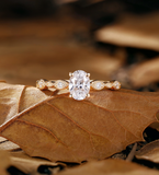 Oval Lab Grown engagement ring rose gold Vintage migraine bridal ring Antique round diamond wedding ring Anniversary promise ring women