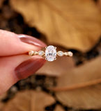 Oval Lab Grown engagement ring rose gold Vintage migraine bridal ring Antique round diamond wedding ring Anniversary promise ring women