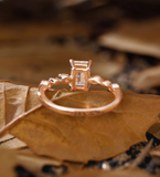 Emerald Lab Grown engagement ring Vintage Lab Grown rose gold ring Antique prong set round diamond ring unique ring bridal ring
