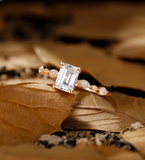 Emerald Lab Grown engagement ring Vintage Lab Grown rose gold ring Antique prong set round diamond ring unique ring bridal ring