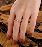 Oval Lab Grown engagement ring rose gold Vintage migraine bridal ring Antique round diamond wedding ring Anniversary promise ring women