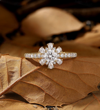 Round Lab Grown engagement ring Rose gold Vintage Pear diamond halo Bridal ring Floral half eternity pave wedding ring Anniversary