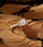 Floral Round Lab Grown engagement ring Rose gold Vintage Diamond half eternity pave Bridal ring Unique Vintage Anniversary Promise ring