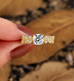 Vintage round Lab Grown engagement ring Rose gold migraine diamond leaf design bridal ring Antique Anniversary Promise wedding ring