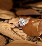 Pear Shaped Lab Grown Ring 6X9mm Rose Gold Lab Grown Engagement Ring Marquise Shaped Side stone Tear Drop Half Eternity Anniversary Women