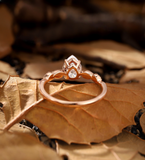 Pear Shaped Lab Grown Ring 6X9mm Rose Gold Lab Grown Engagement Ring Marquise Shaped Side stone Tear Drop Half Eternity Anniversary Women