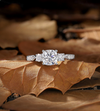 Unique Diamond Bottom Style Rose Gold Lab Grown Engagement Ring Infinity Three Stone Twist Diamond Half Eternity Ring Bridal Women