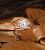 Vintage Hexagon Lab Grown Engagement Ring Rose Gold Antique Rose Lab Grown Ring Unique halo bridal ring Pave Anniversary Ring