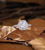 Vintage Hexagon Lab Grown Engagement Ring Rose Gold Antique Rose Lab Grown Ring Unique halo bridal ring Pave Anniversary Ring