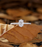 2 Ct Oval Cut Lab Grown Engagement Ring, Lab Grown Accented Ring, Women's Solid 14k/18k Gold Wedding Ring, Diamond Pave Ring
