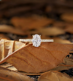 2 Ct Oval Cut Lab Grown Engagement Ring, Lab Grown Accented Ring, Women's Solid 14k/18k Gold Wedding Ring, Diamond Pave Ring