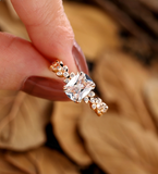 Vintage Cushion Shape Lab Grown Engagement Ring Rose Gold leaf design Bridal Ring Round Prong Set Ring Unique Anniversary Bridal Ring