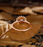 Art Deco Round Lab Grown Engagement Ring Rose Gold Delicate Halo Bridal Ring Unique Starburst Wedding Ring Anniversary Promise Ring