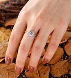 Art Deco Round Lab Grown Engagement Ring Rose Gold Delicate Halo Bridal Ring Unique Starburst Wedding Ring Anniversary Promise Ring