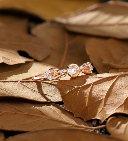 Vintage Rose Lab Grown Engagement Ring Rose Gold Delicate Bezel Set Bridal Ring Antique Anniversary Promise Wedding Ring women