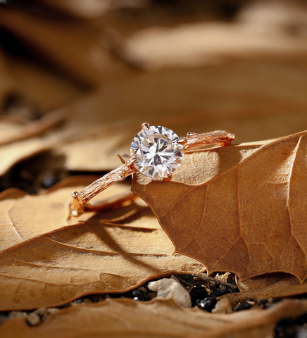 Wild twig round Lab Grown engagement ring rose gold Vintage solitaire nature inspired bridal ring anniversary promise wedding ring