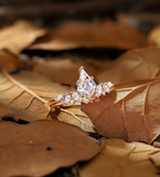 Vintage kite Lab Grown engagement ring set rose gold cluster ring marquise ring curved band unique Lab Grown promise bridal set