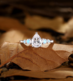 Vintage pear Lab Grown engagement ring Rose gold Antique moonstone five stone Bridal ring Unique anniversary promise wedding ring women
