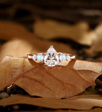 Vintage pear Lab Grown engagement ring Rose gold Antique moonstone five stone Bridal ring Unique anniversary promise wedding ring women