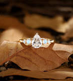 Vintage pear Lab Grown engagement ring Rose gold Antique moonstone five stone Bridal ring Unique anniversary promise wedding ring women