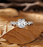 Vintage Cushion Shape Lab Grown Engagement Ring Rose Gold leaf design Bridal Ring Round Prong Set Ring Unique Anniversary Bridal Ring
