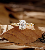 Vintage Oval Shape Lab Grown Leaf Engagement Ring Antique Round Shape Diamond Ring Rose Gold Nature inspired Anniversary Bridal Promise Ring
