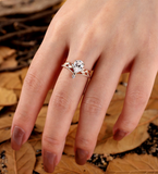 Pear Lab Grown engagement ring set Rose gold Floral leaf design bridal set Vintage round diamond curved wedding band Anniversary ring