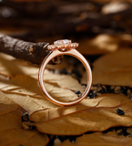 Art Deco Round Lab Grown Engagement Ring Rose Gold Delicate Halo Bridal Ring Unique Starburst Wedding Ring Anniversary Promise Ring