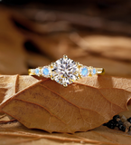 Vintage moonstone Lab Grown engagement ring rose gold art deco rings antique baguette diamond rings prong set unique anniversary promise ring