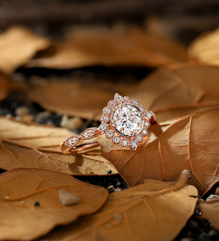 Vintage round Lab Grown engagement ring wedding ring halo ring marquise ring delicate milgrain ring anniversary promise bridal ring