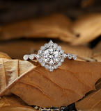 Vintage round Lab Grown engagement ring wedding ring halo ring marquise ring delicate milgrain ring anniversary promise bridal ring