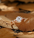 Vintage Round Lab Grown twig engagement ring Nature inspired diamond wedding ring Unique leaf design bridal anniversary promise ring