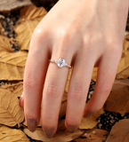 Vintage Oval Lab Grown Engagement Ring Rose Gold Art Deco Triangle Pave Ring Unique Classic Anniversary Promise Bridal Ring