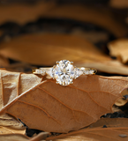 Vintage Oval Lab Grown Engagement Ring Rose Gold Art Deco Triangle Pave Ring Unique Classic Anniversary Promise Bridal Ring