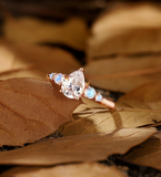Vintage pear Lab Grown engagement ring Rose gold Antique moonstone five stone Bridal ring Unique anniversary promise wedding ring women