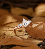 Vintage pear Lab Grown engagement ring Rose gold Antique moonstone five stone Bridal ring Unique anniversary promise wedding ring women