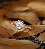 Oval shaped Lab Grown engagement ring set vintage Unique rose gold Bridal set Pear cut diamond Filigree Floral plain gold Wedding ring set