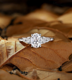 Oval shaped Lab Grown engagement ring set vintage Unique rose gold Bridal set Pear cut diamond Filigree Floral plain gold Wedding ring set