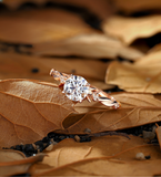 Vintage Round Lab Grown twig engagement ring Nature inspired diamond wedding ring Unique leaf design bridal anniversary promise ring