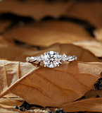 Vintage Round Lab Grown twig engagement ring Nature inspired diamond wedding ring Unique leaf design bridal anniversary promise ring