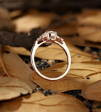 Oval shaped Lab Grown engagement ring set vintage Unique rose gold Bridal set Pear cut diamond Filigree Floral plain gold Wedding ring set