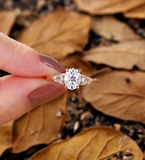 Oval shaped Lab Grown engagement ring set vintage Unique rose gold Bridal set Pear cut diamond Filigree Floral plain gold Wedding ring set