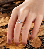 Art Deco Round Lab Grown Engagement Ring Rose gold Vintage leaf design halo Bridal Ring Nature inspired Anniversary Promise Ring