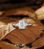 Antique Emerald Lab Grown Engagement Ring Rose gold Vintage Triangle three stone Bridal Ring Unique Pave Anniversary Promise Ring
